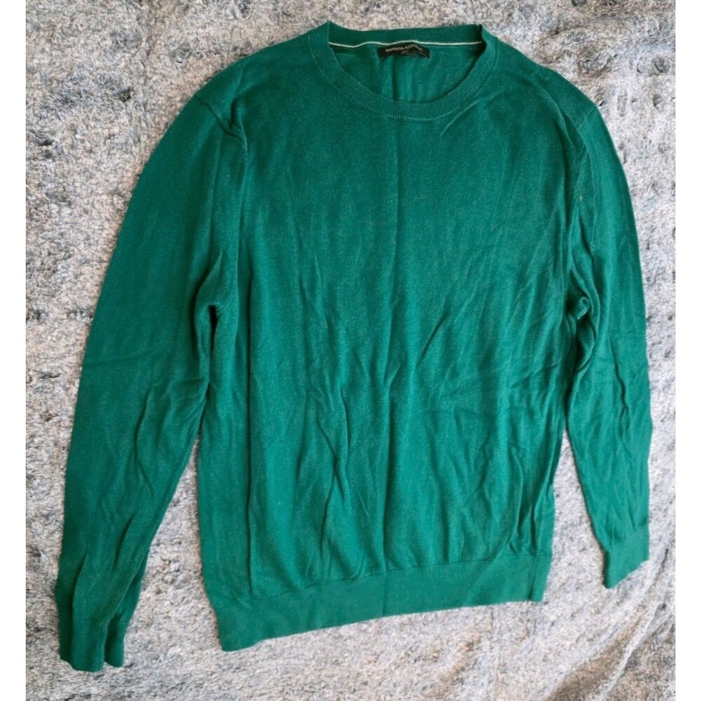 Banana Republic Men Size Large Cotton Green Crew Neck Long Sleeve Sweater Top